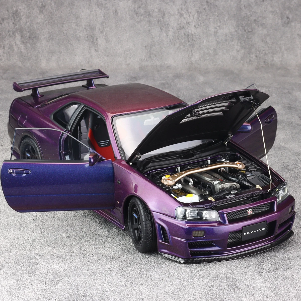 MH 1:18 Skyline GTR R34 CRS Chameleon JDM Simulation Limited Edition All Open Alloy Metal Static Car Model Toy Gift