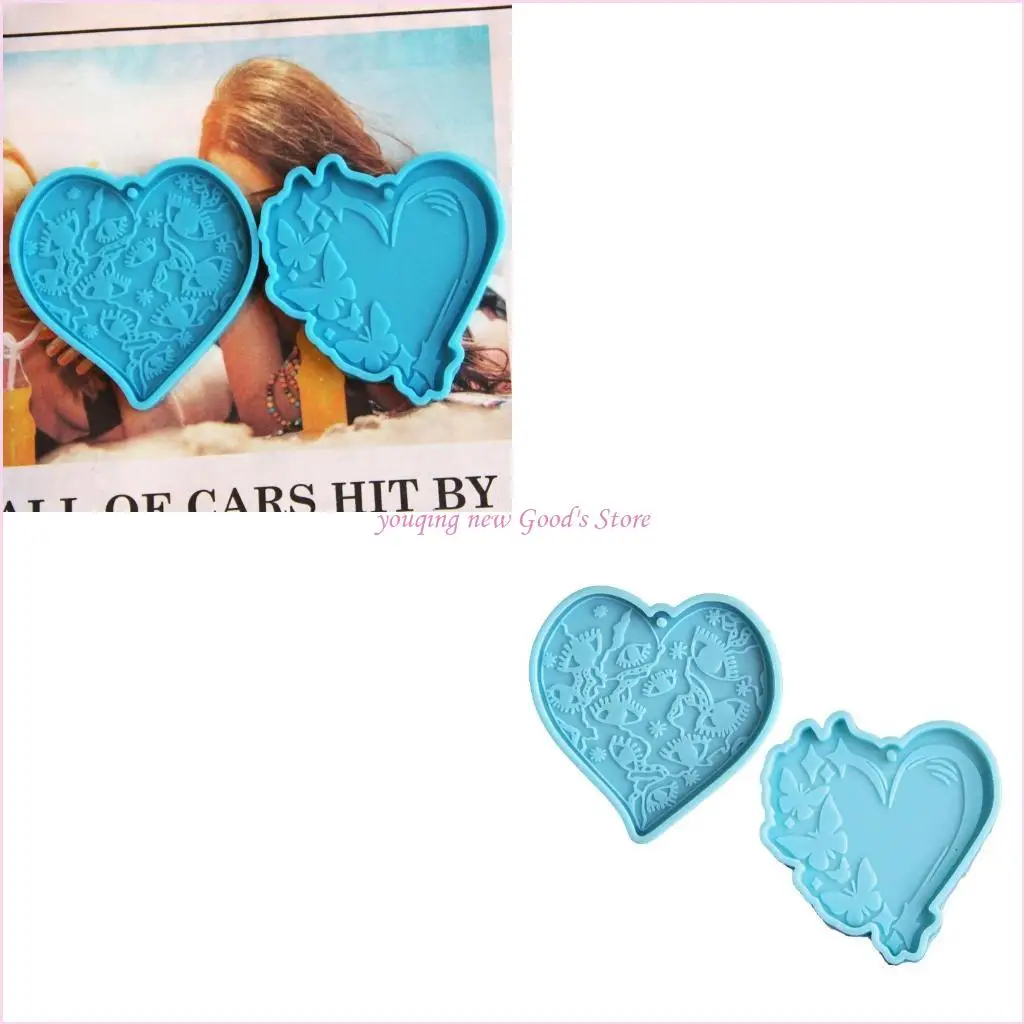 57QA 2Piece Keychain Mold for Resin Heart Eyes for Butterfly Keychain Silicone Mould