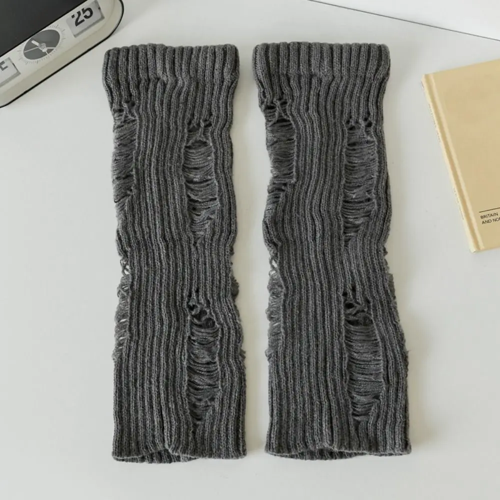 Elastic Ripped Leg Warmers Women Pile Up Warm Mid Tube Socks Subculture Stockings Knitted Broken Hole Socks Winter