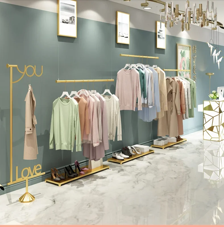 

Clothing store display rack gold hanging clothes ring iron ceiling hanging clothes hanger women's clothing store shelf wall