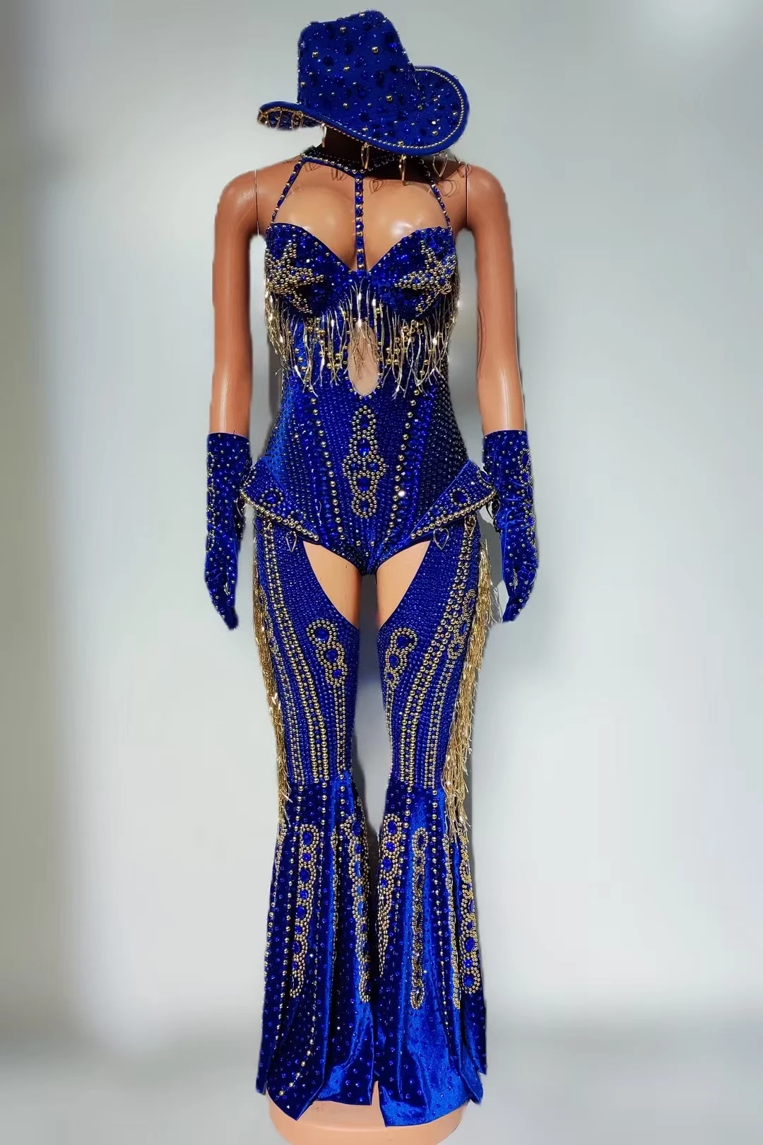 Luxury Crystals Sparkly Bodysuit 4Pieces Set Nightclub Party Outfit Stage Performance Jumpsuit Carnival Showgirl Wear Hongding