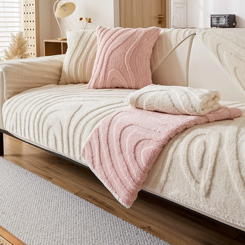 Modern Minimalist Thick Suede Surface Sofa Cover Universal Non-slip Soft Sofa Towel  Living Room Winter Warm Fluffy Sofa Cover