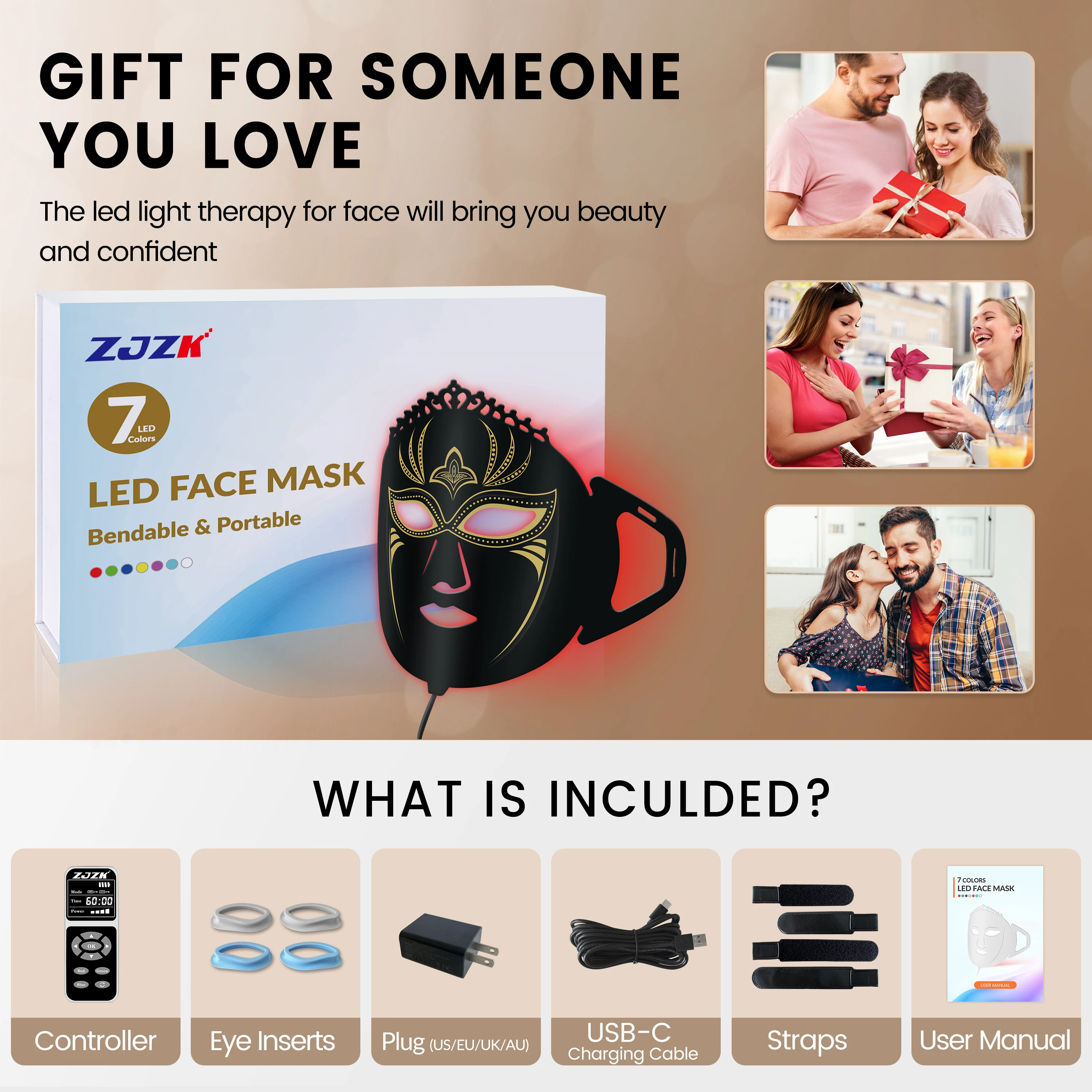 ZJZK-Masque facial LED flexible, 7 documents lumineux, 360 puces, 660nm, 850nm, 940nm, thérapie laser pour animaux de compagnie avec dysplasie de la hanche, ridules