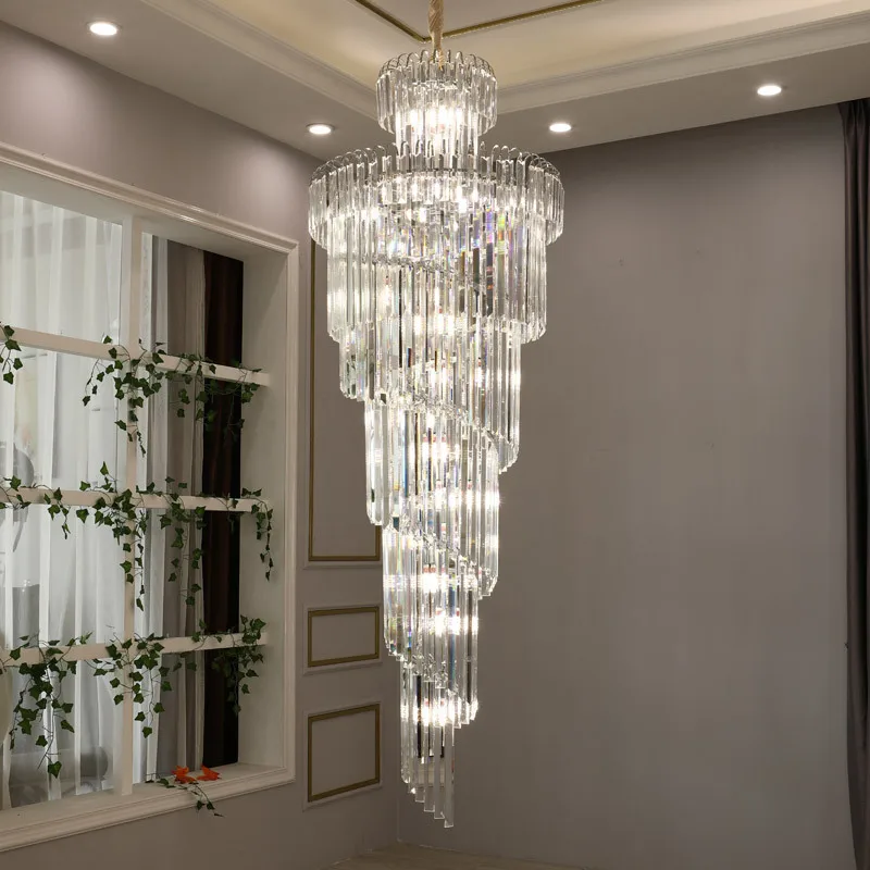 Luxury Crystal Chandelier with Spiral Cascade Design Modern Pendant Light for Staircase Villa Living Room Decoration