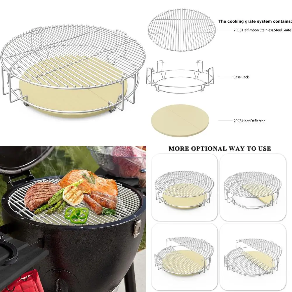 

Flexible BBQ Grill Rack System with Heat Deflector for Char-Griller AKORN Kamado and Charcoal Grills