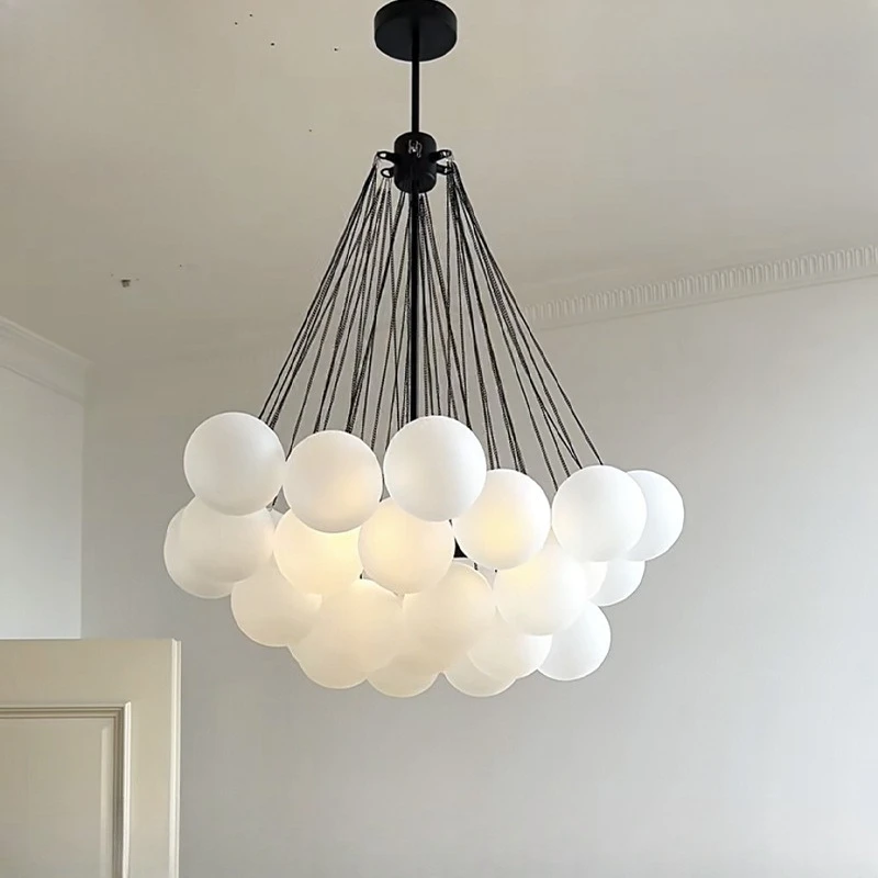 

Nordic Frosted Glass Ball Chandelier for Dining Living Room Decoration Gold Black Bubble LED Pendant Lights Hanging Lamp