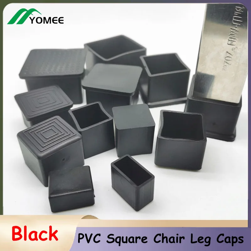 Black Square PVC Rubber Chair Table Leg Caps Furniture Pipe End Cap Anti-slip Floor Protection Pipe Plugs