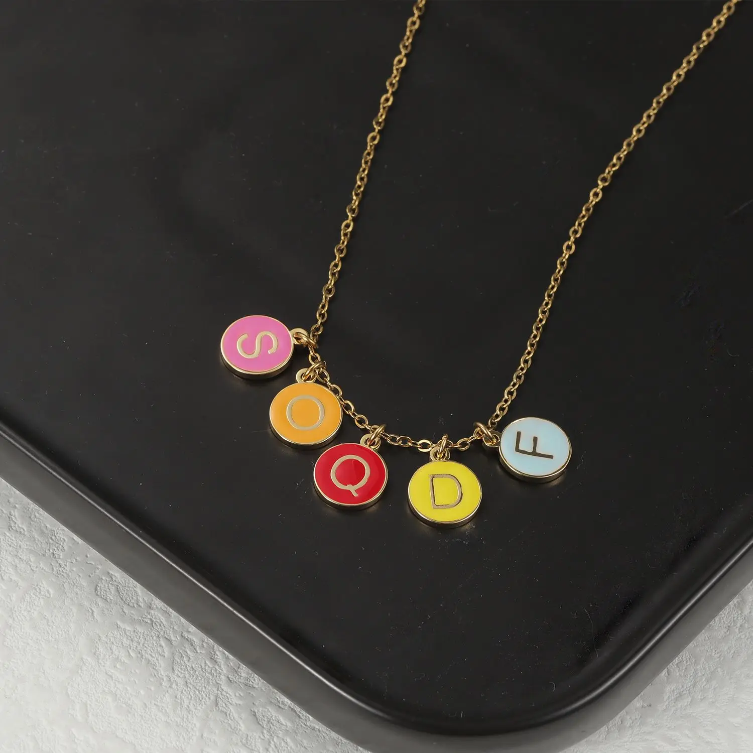 

Custom Enamel Disc Initial Necklace Stainless Steel Colorful Round Alphabet Pendant Personalized Initial Jewelry Gift for Kids