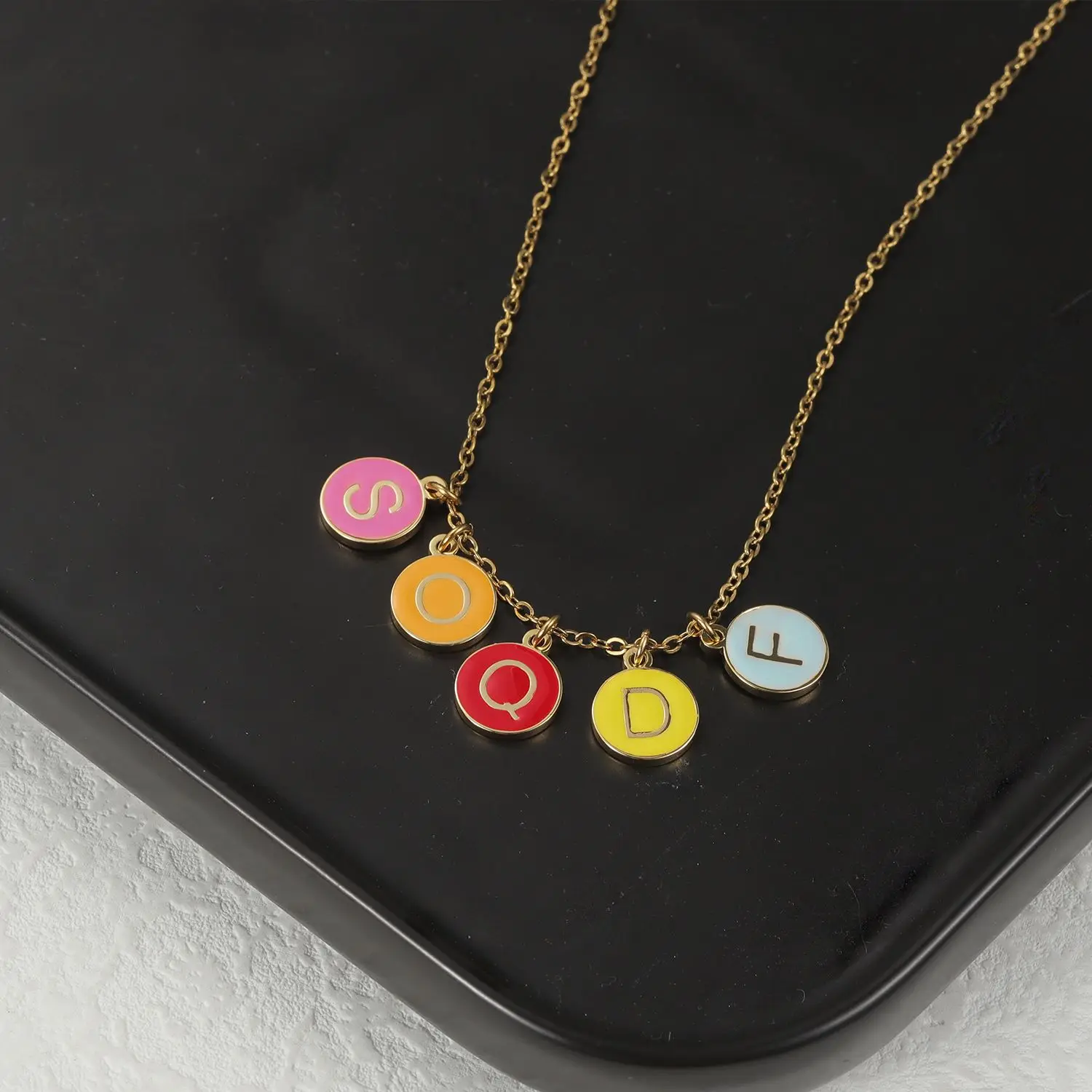 Custom Enamel Disc Initial Necklace Stainless Steel Colorful Round Alphabet Pendant Personalized Initial Jewelry Gift for Kids