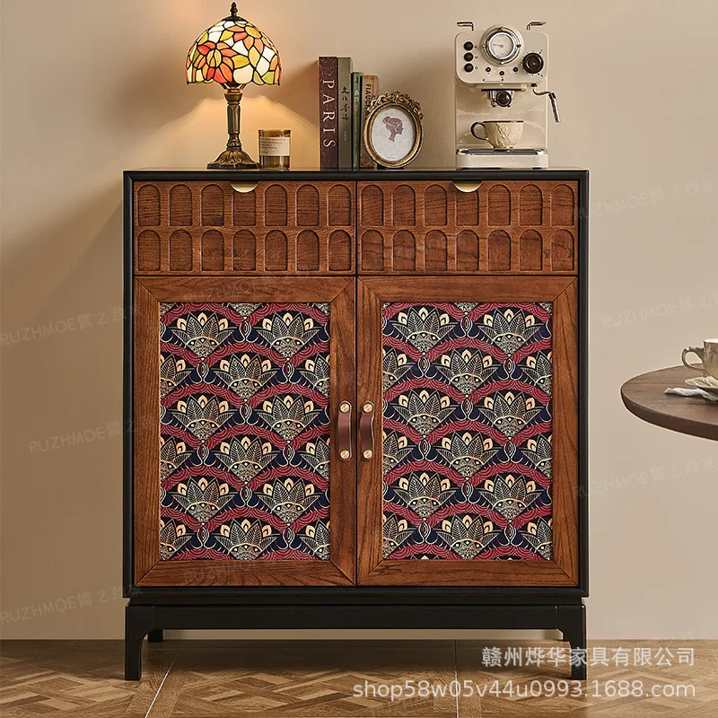 Medieval style ash wood TV cabinet chest of drawers vintage double color blocking storage cabinets, high-end audio-