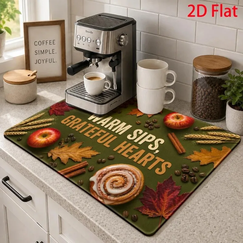 Coffee Bar Mat Water Absorbing Cute Smile Cup Espresso Machine Cushion Retro Blue Tea Coaster