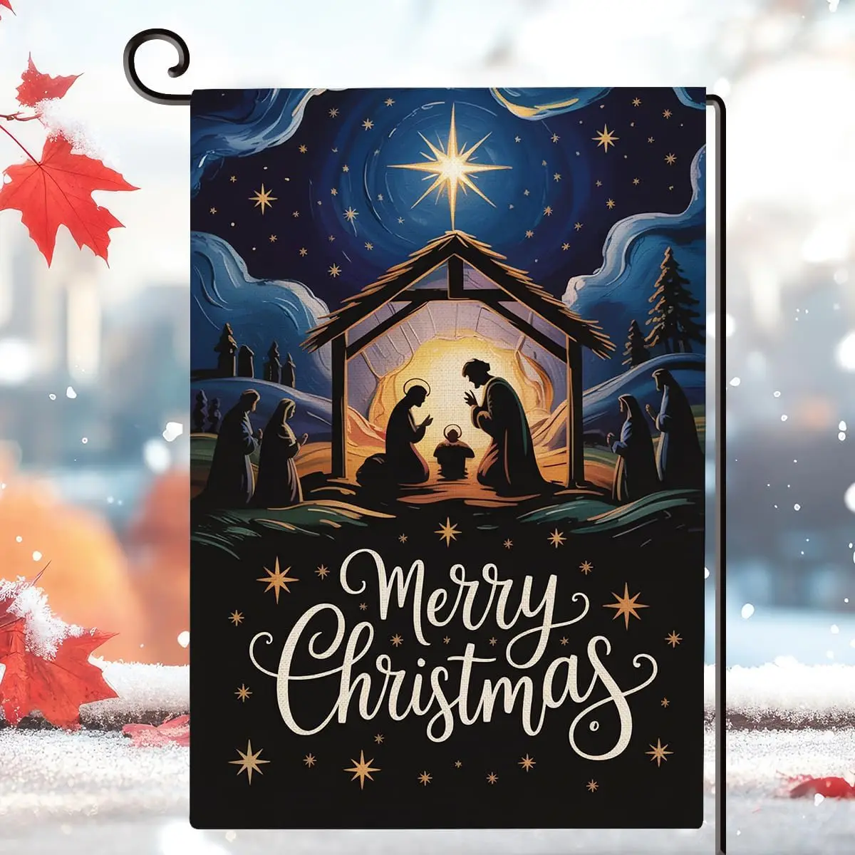Merry Christmas Garden Flag Double Sided Jesus Nativity Holiday Yard Flag Seasonal Christmas Outdoor Decoration for Patio La yyi