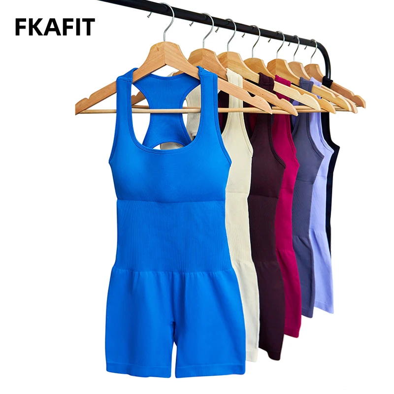 

Fashion Sleeveless Yoga Jumpsuits For Women Summer Casual Backless Bodycon Sport Short Rompers Female Workout Ribbed Playsuit