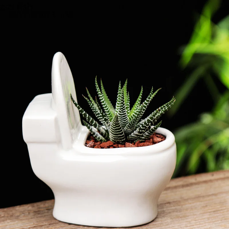 White Ceramic Succulent Flower Pot Toilet Shape Flower Pot Vase Plant Garden Pots Gardening Supplies Potted Container