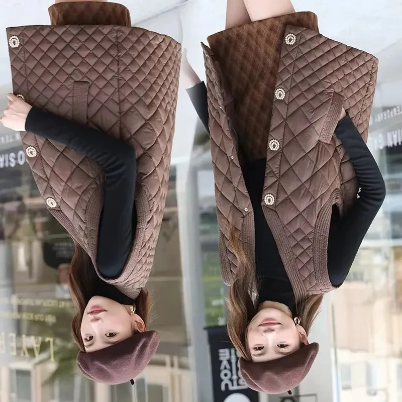 

Xiaoxiangfeng жилет пальто женский 2025 осень зима новая ромбическая теплая хлопковая куртка без рукавов с v-образным вырезом легкий жилет верхняя одежда женская