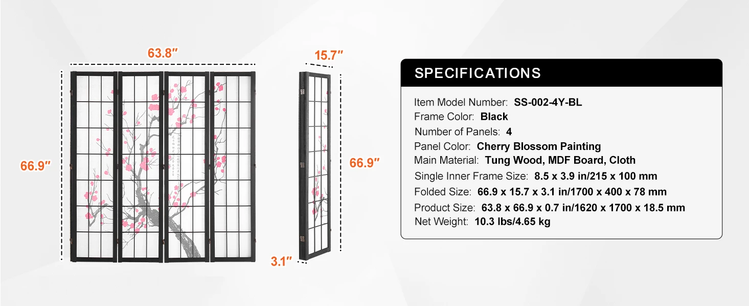 SucceBuy 3/4/6 Panel Wood Folding Privacy Screen Portable Decoration Screens for Room Separation Home Office Restaurant&Bedroom