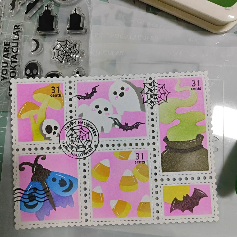 

Halloween Postage Cutting die and Stencil Ghost Clear Stamp for Halloween Card making
