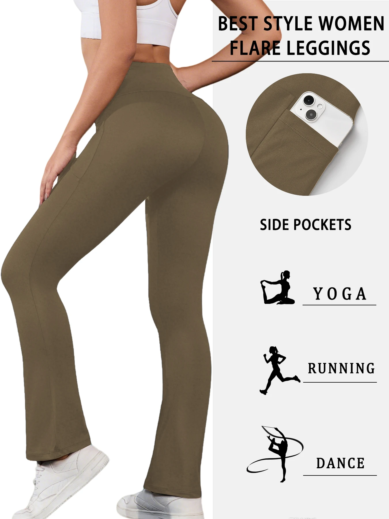 Superzachte wijde broek dames, hoge taille met zakken, buikcontrole, niet doorschijnend, geschikt voor workout, yoga, thuis en casual.