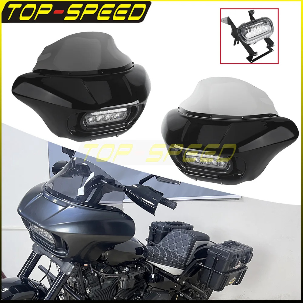

Fairing Windshield Motorcycle Front Fairing Wind Screen Cover W/ LED Headlight For Harley Softail Fat Bob 114 FXFBS 18-24 FXFB