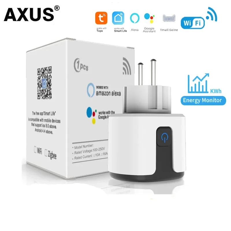 

AXUS EU WiFi Smart Socket 16A Tuya Smart Life Home Power Plug APP Wireless Remote Voice Control Power Control Timer