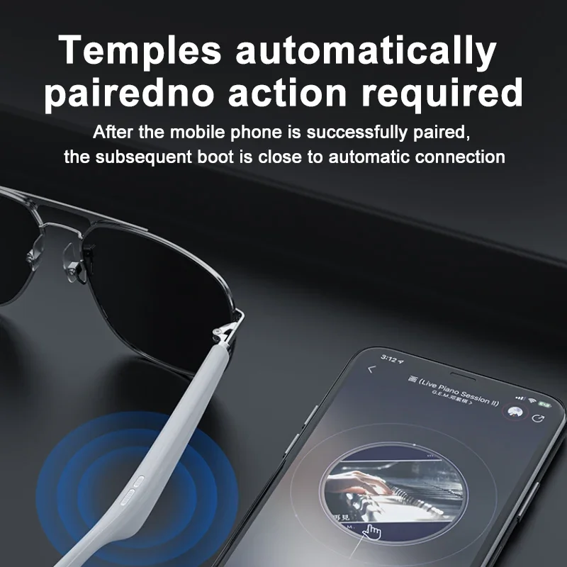 Lunettes de soleil intelligentes avec casque Bluetooth sans fil pour hommes et femmes, assistant vocal, télécommande, lunettes de photographie, appel Bluetooth