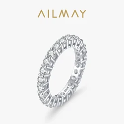 Ailmay 925 Sterling Silver Luxury Full Zircon Sparkling Stackable Setting Finger Ring For Women Wedding Engagement Fine Jewelry