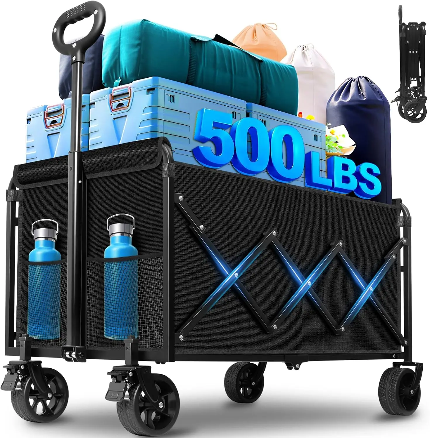 

Heavy-Duty Folding Utility Cart with 500LBS Capacity, All-Terrain Wheels & Brakes for Outdoor Use