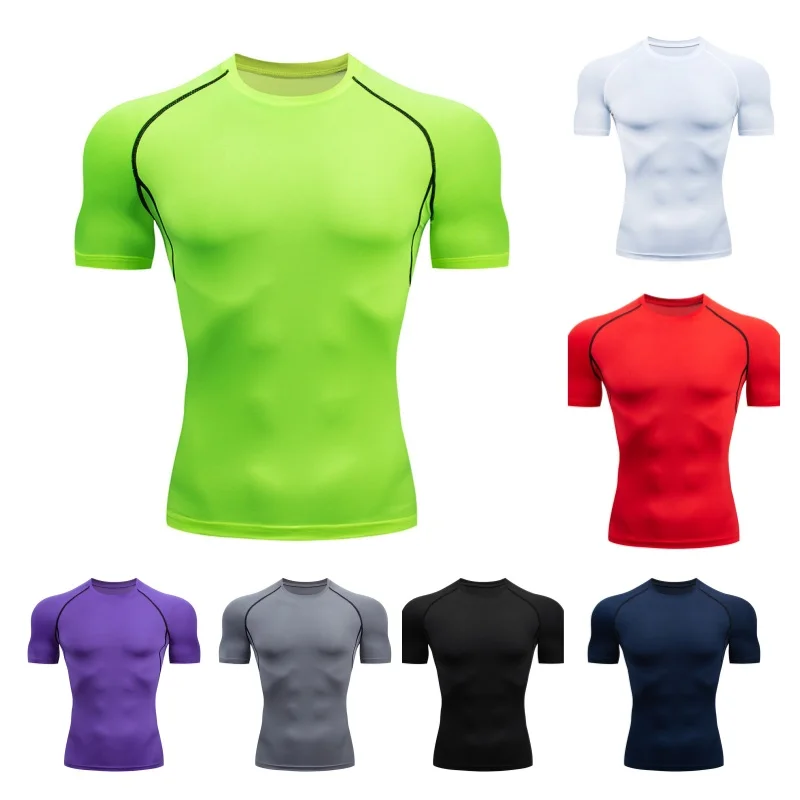 Pop Quick-drying Tights Men's Sports T-shirt Summer Running Round Neck Basketball Training Clothes Stretch Short Sleeves T-shirt