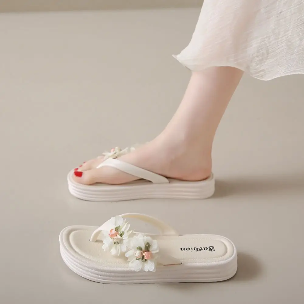 Sweet EVA Flower Flip Flops Anti-Slip Thick Sole Slides Sandals Flat Shoes Beach Slippers Women Summer