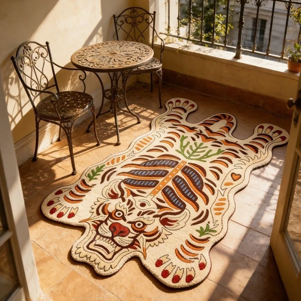 Durable Non Slip Tiger Carpet Lifelike Wear Resistant Creative Floor Mat Unique Shape Easy to Clean Doormat Living Room