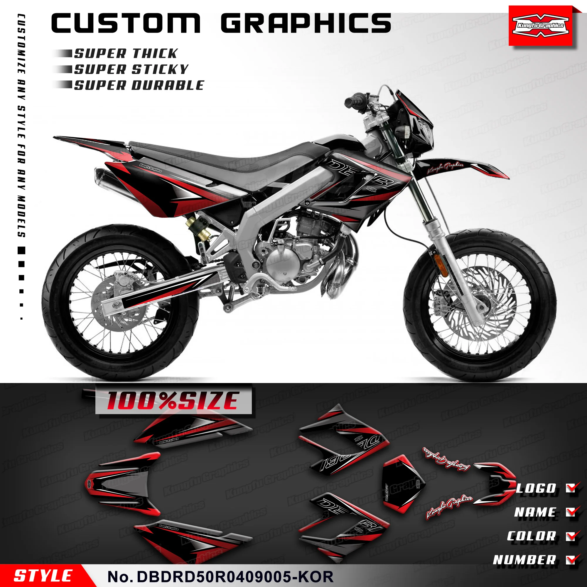 

KUNGFU GRAPHICS Sticker Kit Adhesive Decals for DERBI DRD 50 Racing 2004 2005 2006 2007 2008 2009, Rebuild, DBDRD50R0409005-KOR