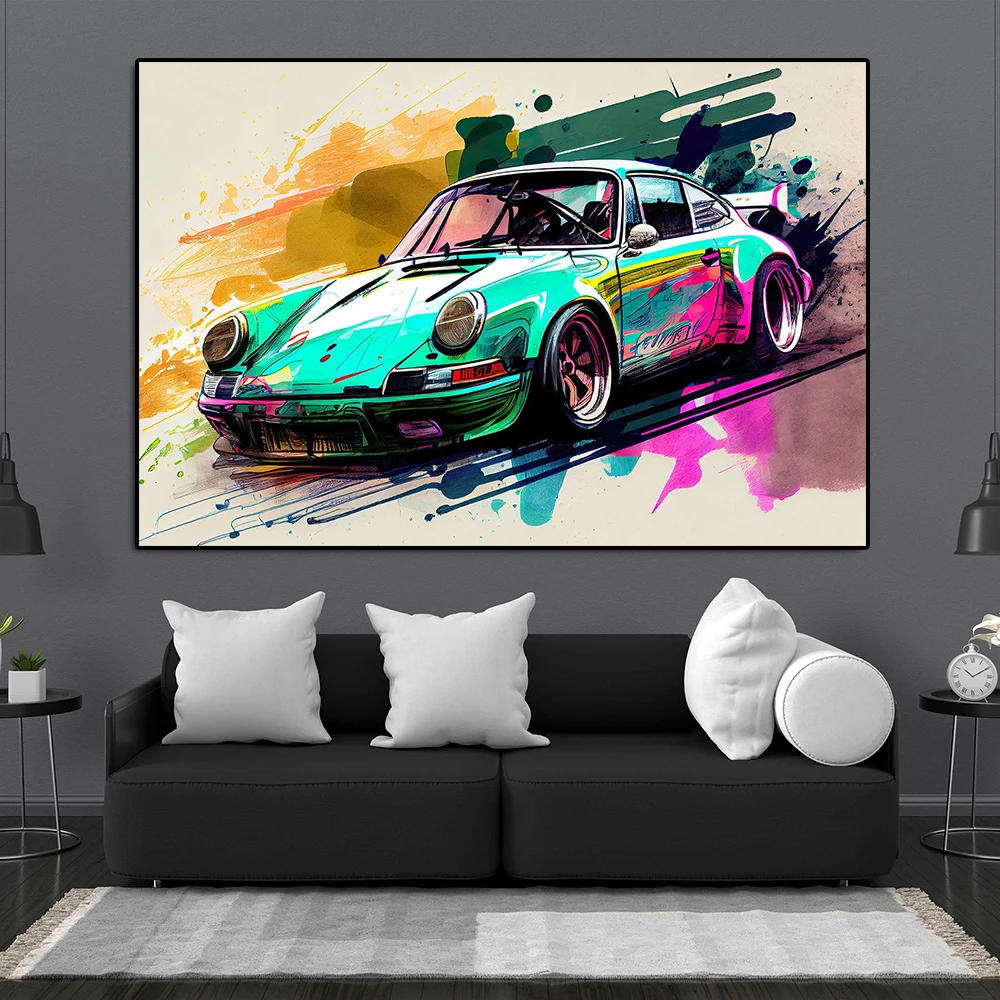 1pc Frameless Canvas Painting Classic 911 GT3 Racing Graffiti Canvas Painting Luxury Sports Car Poster Retro Supercar Wall Art view 2