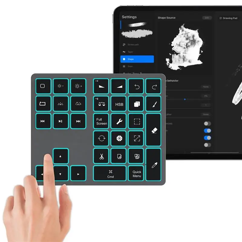 Buetooth Keypad for iPad Procreate Backlit Number Pad Rechargeable Keyboard Drawing Shortcuts for iPad Graphic Tablets