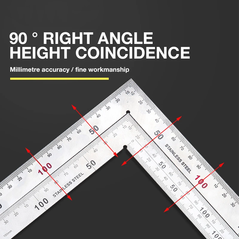 Stainless Steel L Shape Ruler Double Sided Ruler Measuring Metal 90 Degree Angle Ruler+Straight Ruler Office School Supplies
