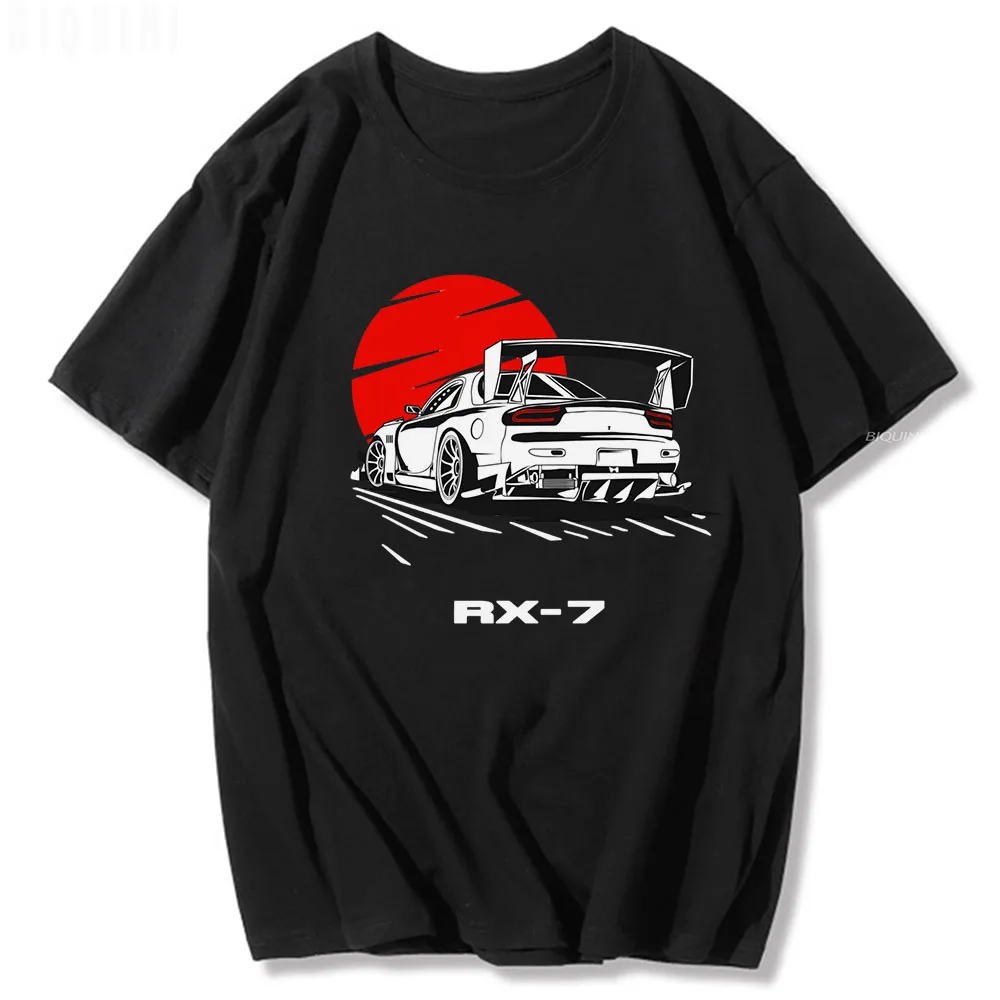 JDM T Shirt Car Drift RX-7 Sundown Tops Male Manga Print Cotton Summer Casual Graphic Tee EU Size Japanese Style Unisex Harajuku