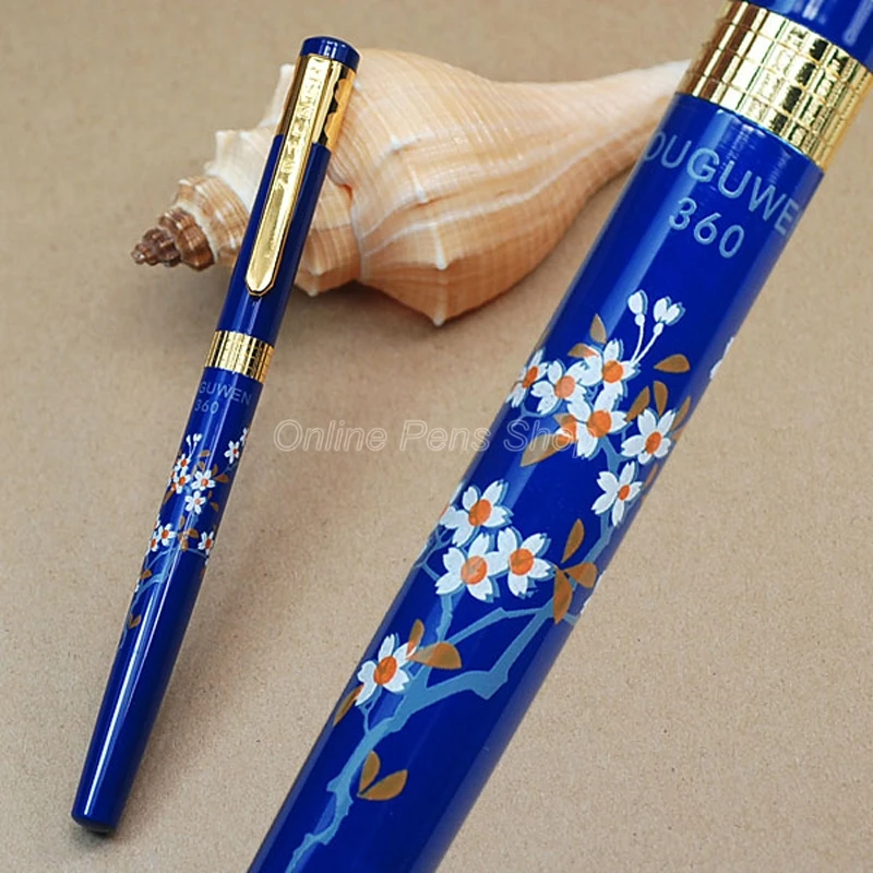 Jinhao Metal Blue M Nib 0.5MM Fountain Pen Cherry Blossom Pattern JF003