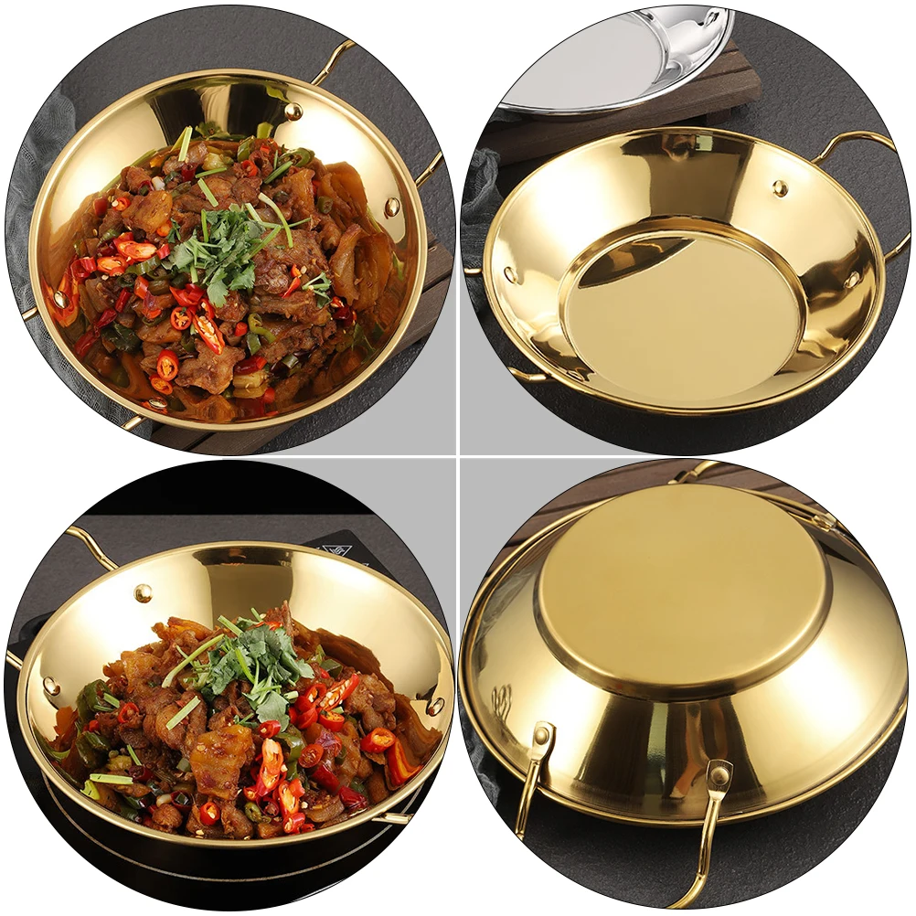 

Stainless Steel Dry Pot Thickened Cooking Pan Double Ear Kitchen Stockpot For Home Alcohol Reheating Noodle Cooking