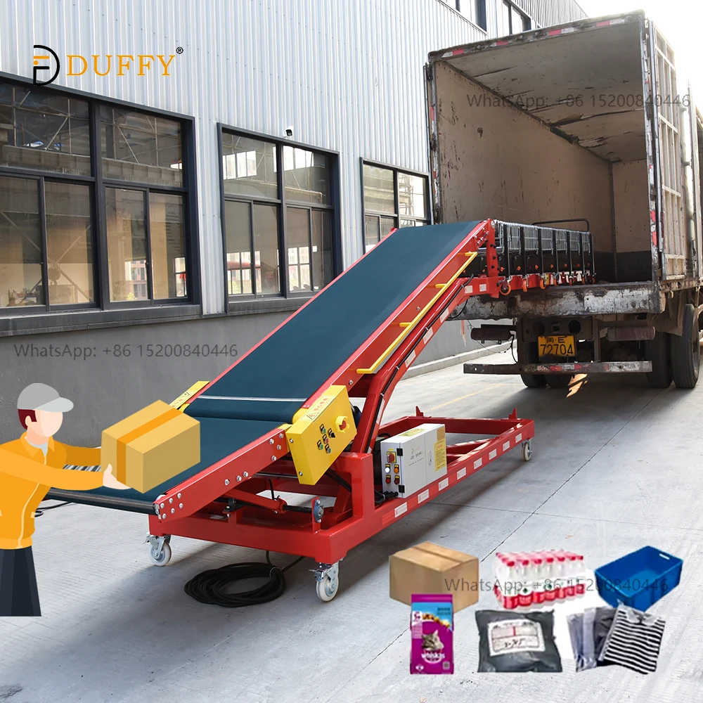 800mm Wide Portable Movable Container Truck Belt Loading Unloading Conveyor, Flexible Roller Conveyor for Carton, Bag Transport