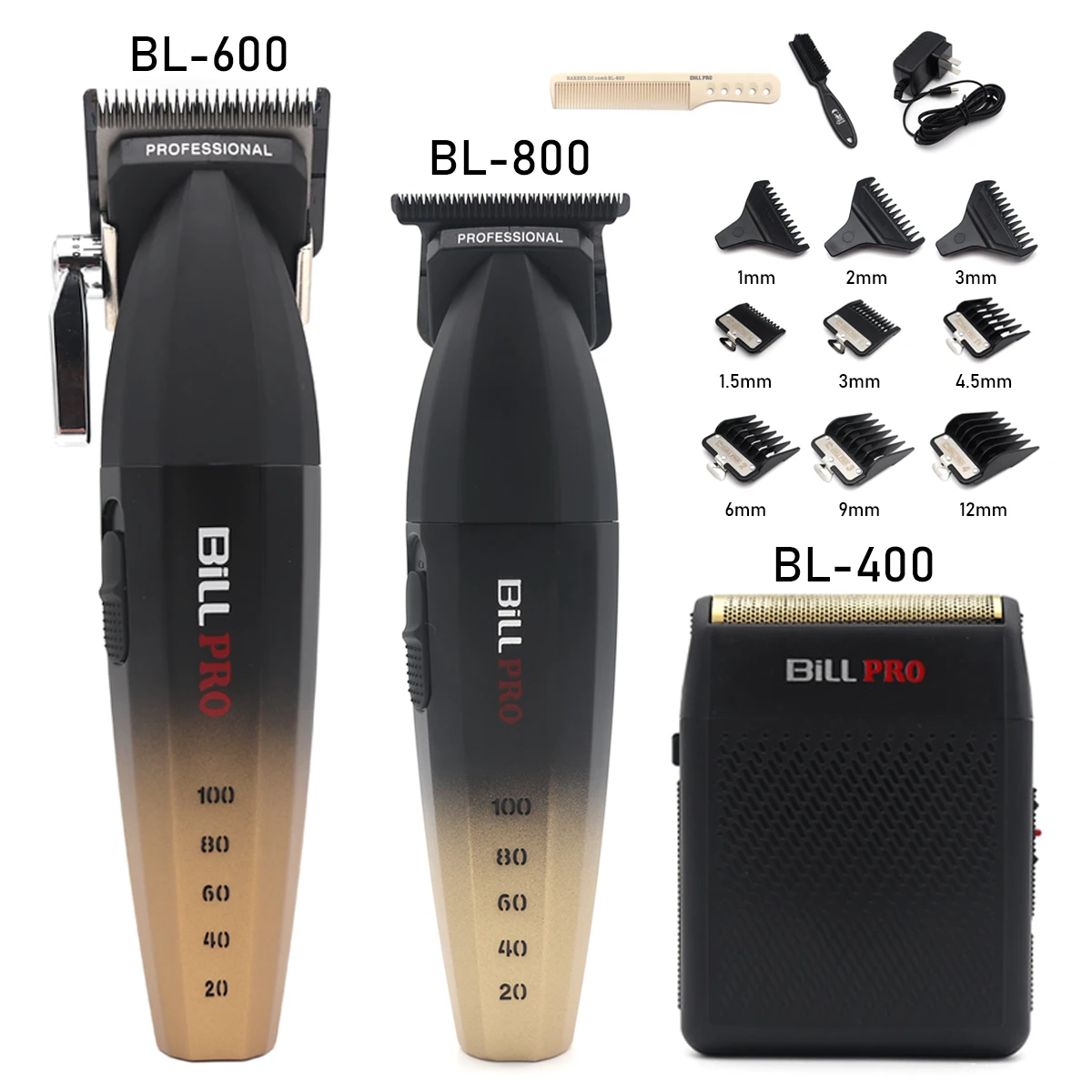 Bill Pro Hair Clippers Professional Kit DLC Blade 9000RPM T-Blade Barber Beard Trimmer Machines Men's Haircut Machine