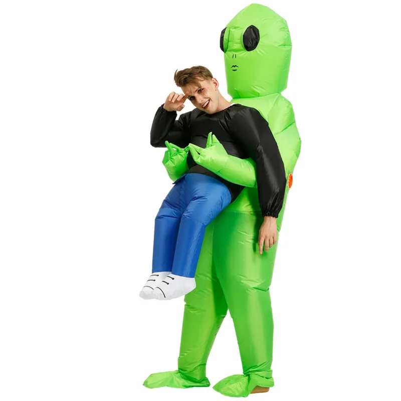 Disfraz de Alien verde de bazwery para adultos y niños, traje divertido inflable para fiesta, Halloween