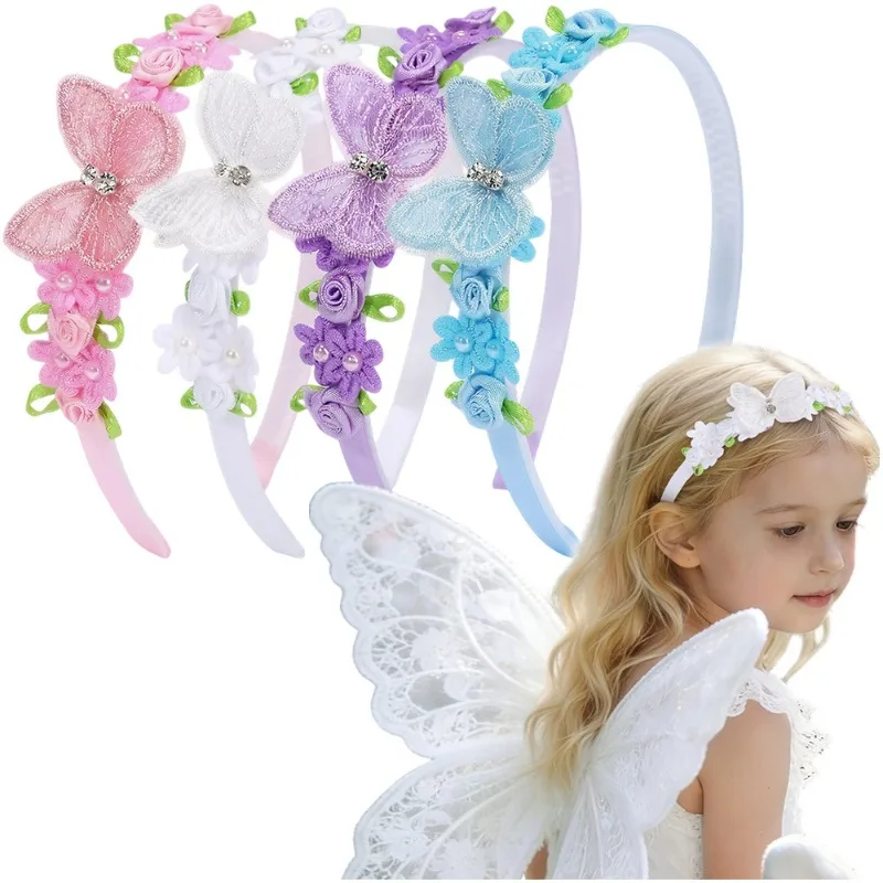 

1pcs Butterfly Headbands Adorable Pearl Floral Design Princess Lace Accents Trendy Headwear For Kids Daily & Themed Party Looks
