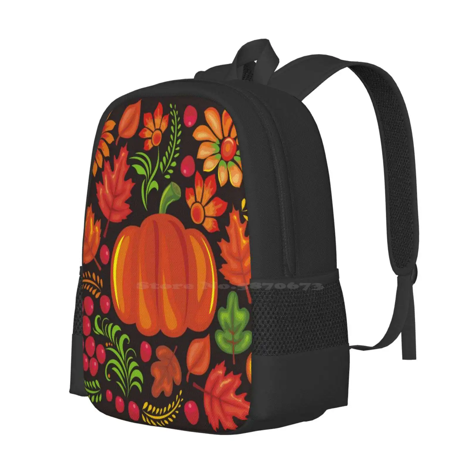 Pompoen Met Bloemen In Oekraïense Stijl Grote Capaciteit Schoolrugzak Laptop Tassen Anastasiia Ku Schattige Halloween Pompoen