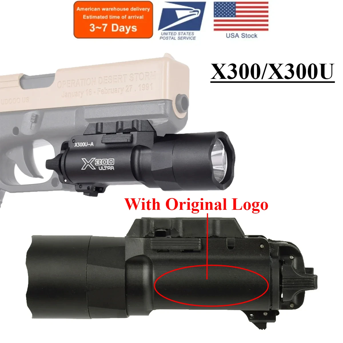 US Warehouse SF LOGO X300U M300 M600 Weapon Light X300 Ultra Pistol Gun Scout Flashlight for Glock 17 18 19 22 20mm Rail