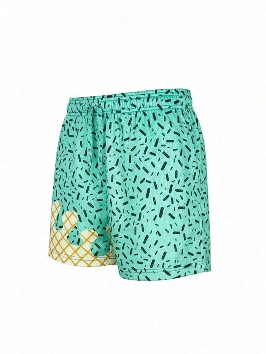 

Mint Green Ice Cream Print Mesh Shorts Casual Workout Gym Basketball Sports