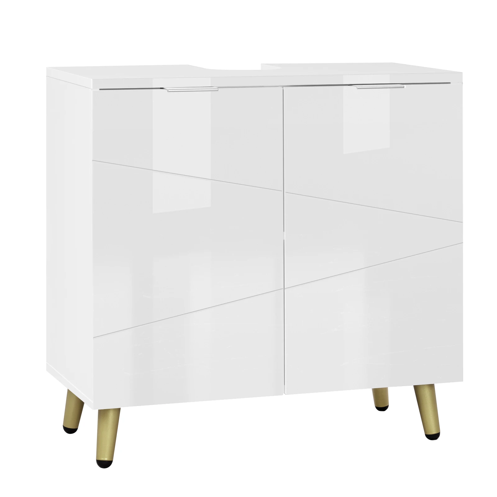 White Bathroom Cabinet High Gloss White with 2 Doors Legs Adjustable Shelf Freestanding 60x60x30cm Vanity Unit Sink Cabinet