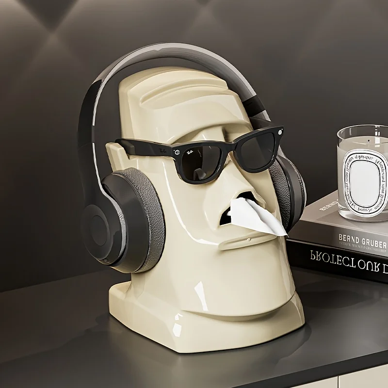 Moai Tissue Box Holder, Funny Easter Island Statue Napkin Dispenser, Creative Home Decor for Desk, Bathroom, Living Room
