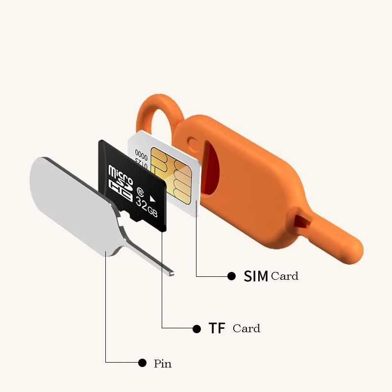 Custodia per espulsione per telefono cellulare SIM Card PIN Micro SD TF Scheda di memoria Rimozione ago Scatola anti smarrimento con foro Gancio chiave USB