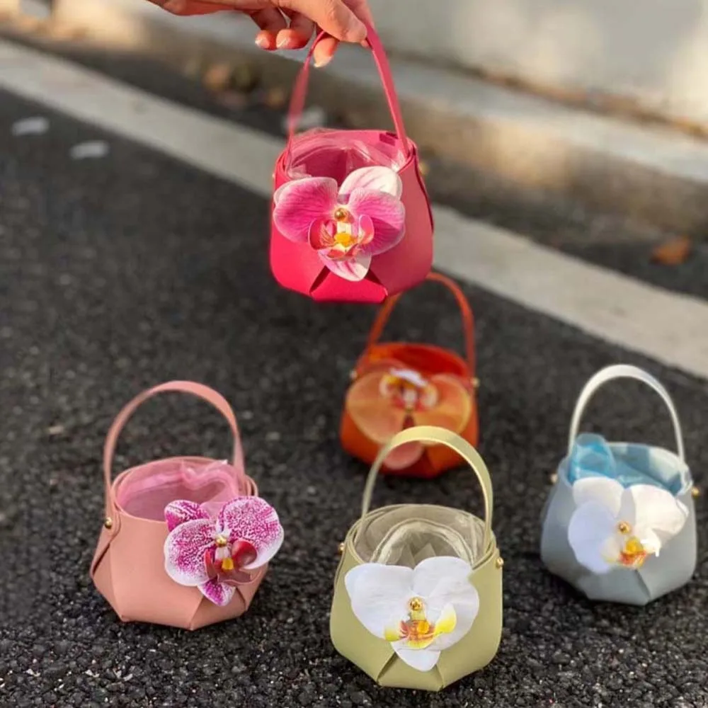 

2/4pcs Sweet Orchid Flower Handbag Korean Style Anti-splash Water Butterfly Orchid Pouch Handmade Pearl Gifts Bag Bridesmaids