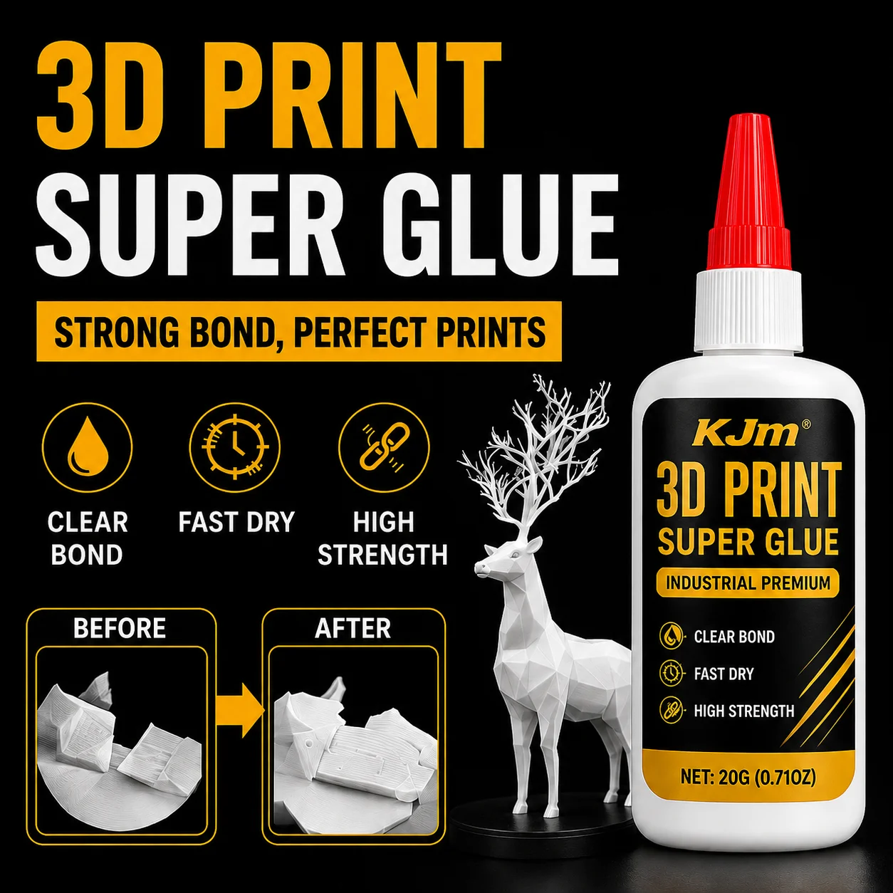 KJM 3D Printer Glue Super Adhesive Fast Dry CA Glue For PLA ABS Resin Models Strong Bond Repair 3D Printing Parts DIY Hobby