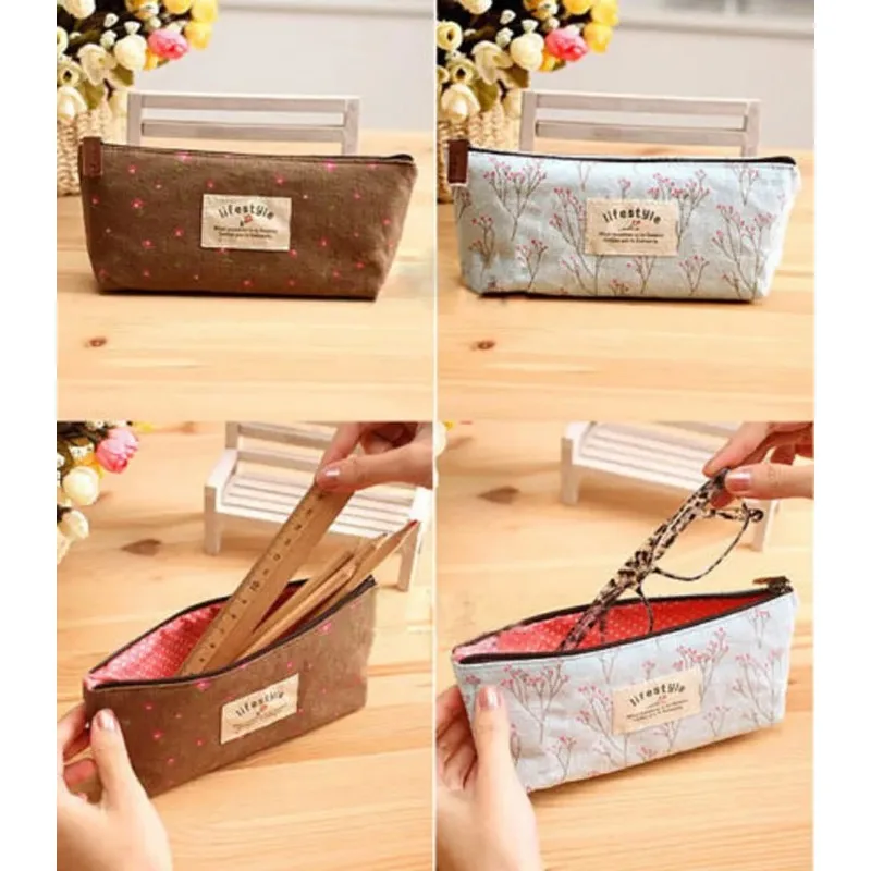 Hot Stationery Canvas Cosmetic Bag Women Travel Toiletry Makeup Bag Purse Pouch Zipper Pen Pencil Case